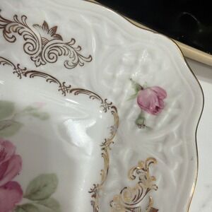 Schumann Scalloped Square Bowl Dish Floral  Gold Design US Zone Germany‎ Bavaria